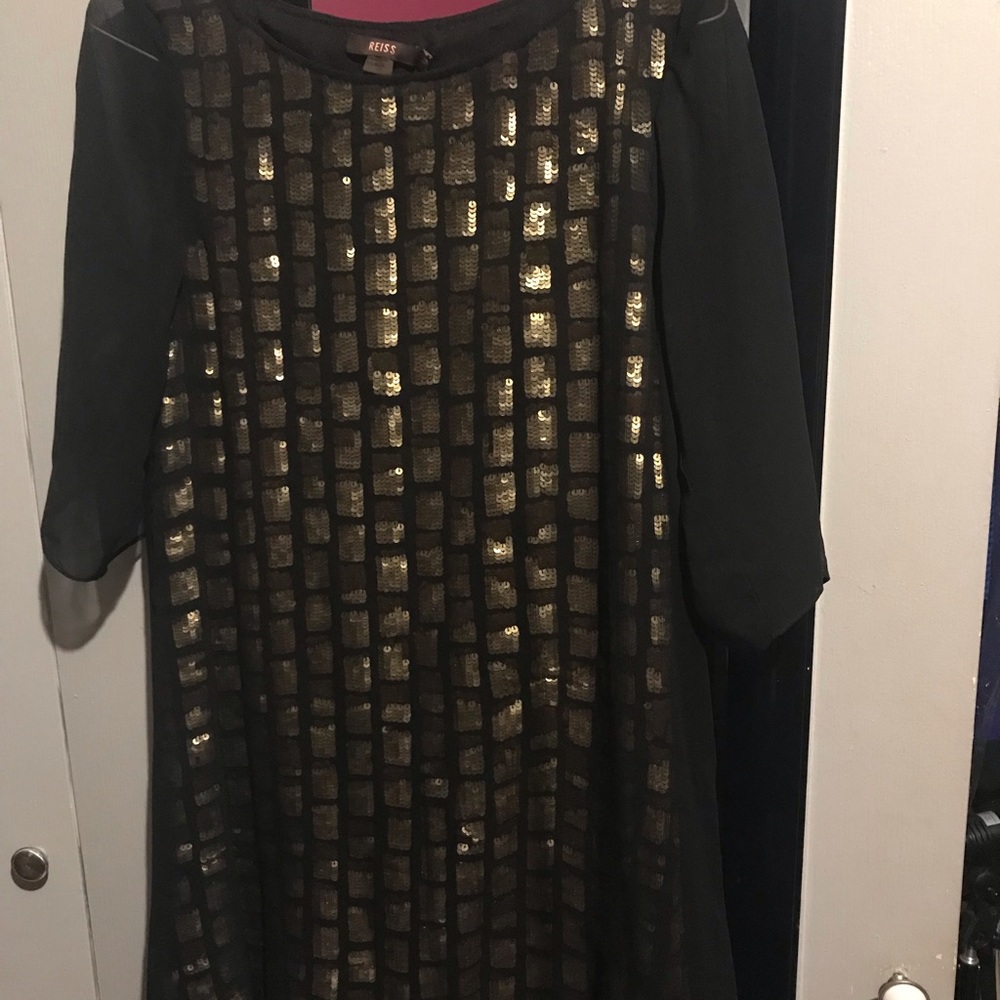 REISS Marina Sequin Dress El Black Size 6